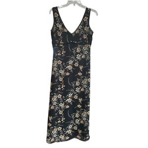 Old Navy Black Floral Babydoll V Neck Sleeveless Maxi Dress Sz 2 Fairycore Y2K